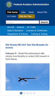 FAA.gov, mobile screenshot
