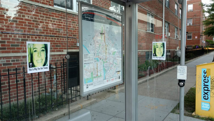 Flyers at a bus stop.